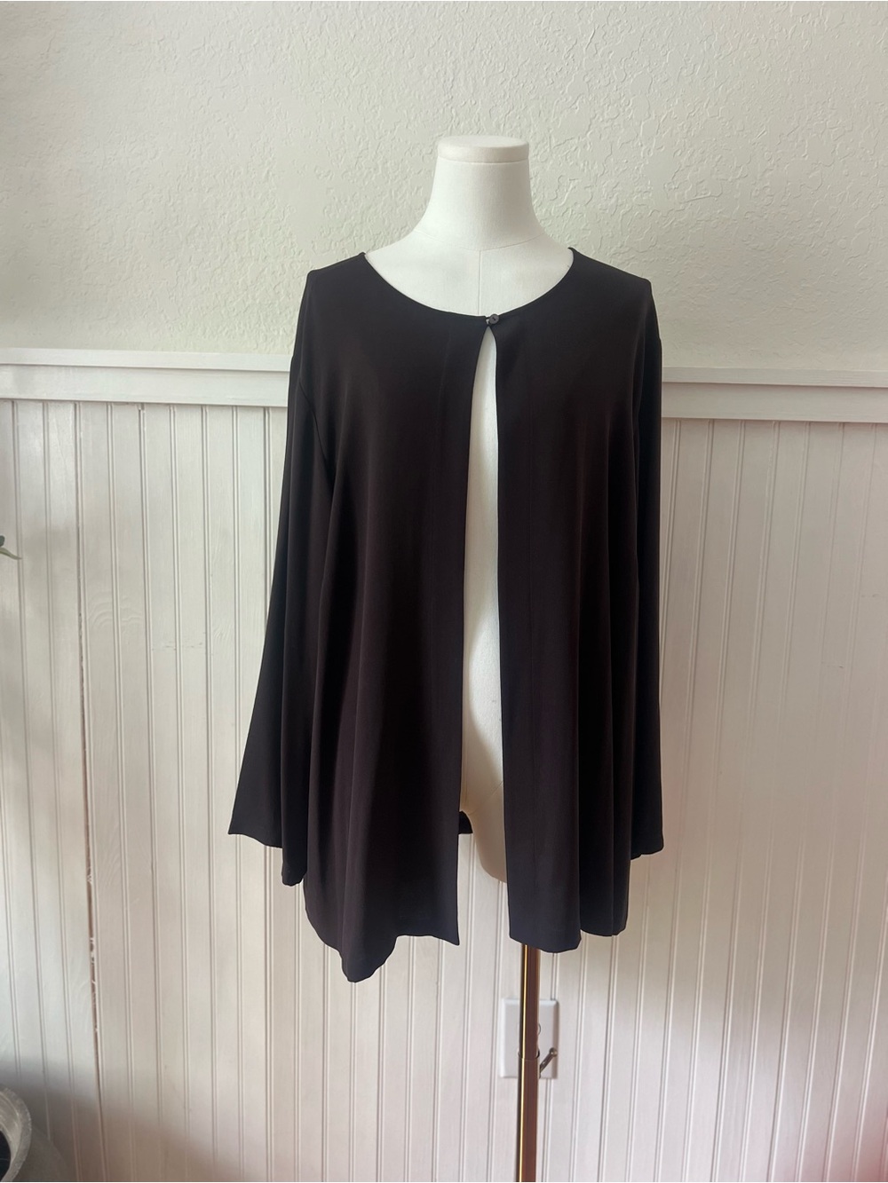 Eileen Fisher Woman 2X 100% Silk Open Front Cardigan Jacket Chocolate Brown